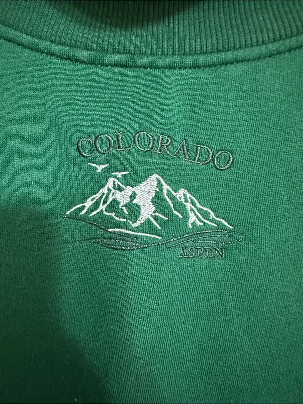 Green Cropped Mock Neck Sweatshirt with Mountain Embroidery by Wild Fable - XL - Picture 3 of 3